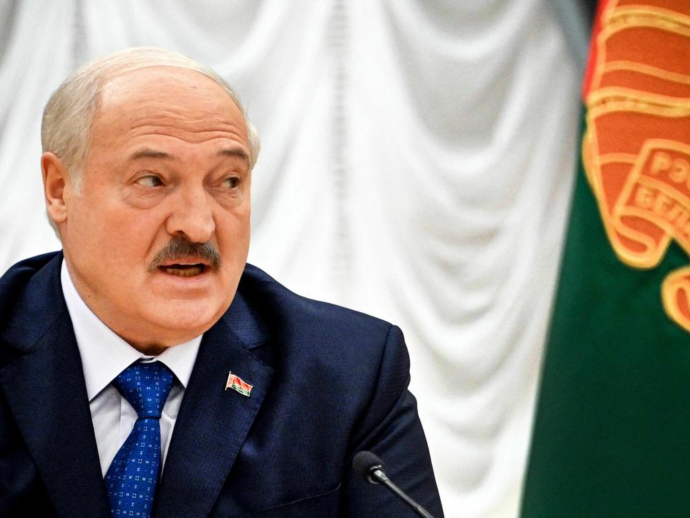 Belarus President Alexander Lukashenko says that Wagner chief Yevgeny Prigozhin is still in Russia. Lukashenko is seen here at his residence, the Independence Palace, in the capital Minsk on Thursday.