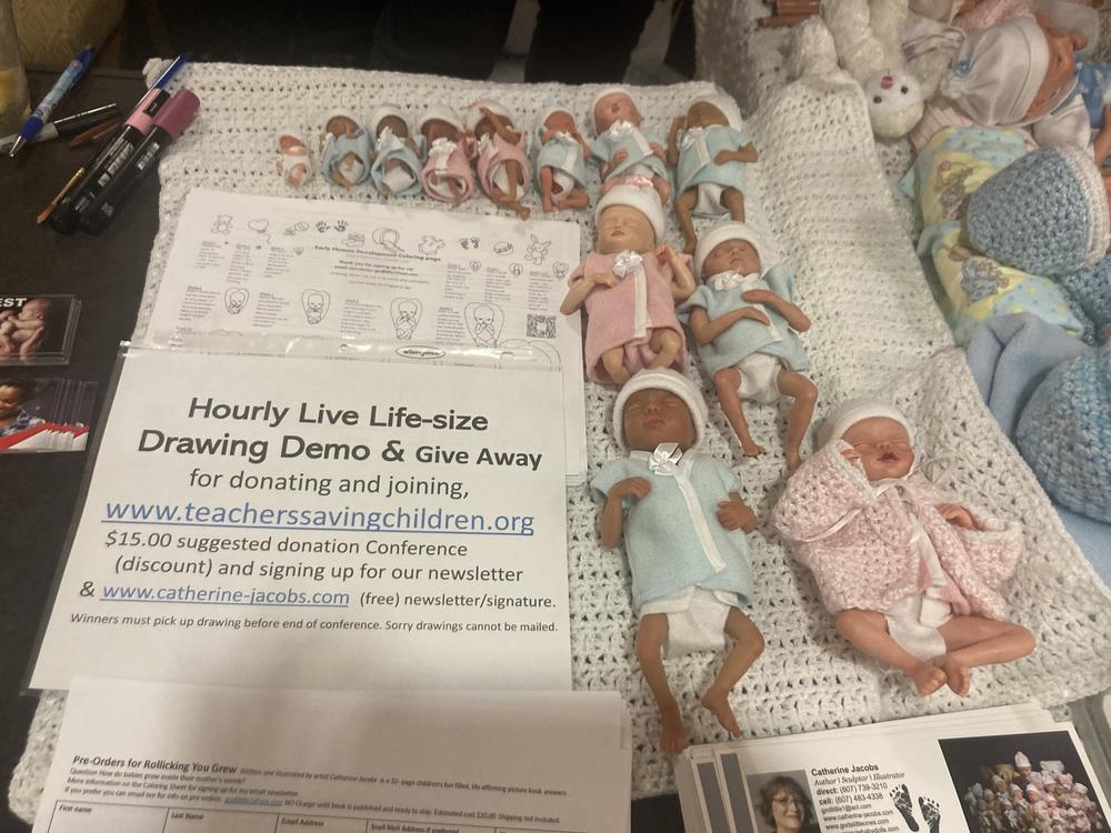 Anti-abortion activist and artist Catherine Jacobs displays some of the fetal models she makes, which are made of resin and based on figures she sculpted with polymer clay.