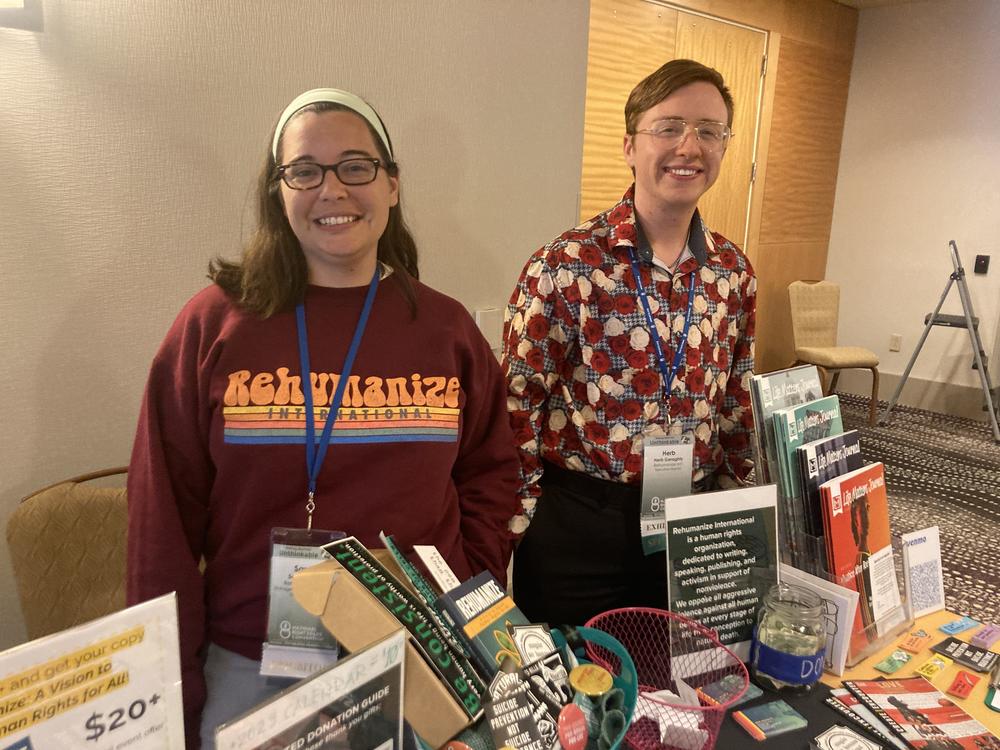 Sarah Slater (left) and Herb Geraghty are members of Rehumanize International. It's a Pittsburgh-based secular organization that opposes abortion, as well as police brutality, capital punishment and embryonic stem cell research.