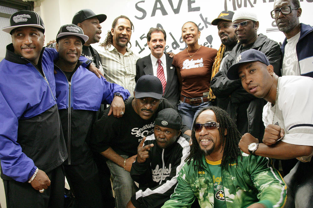 DJ Kool Herc, Coke La Rock, Cindy Campbell, former New York Rep. Jose Serrano and other musicians and artists gathered in the recreation room at 1520 Sedgwick Ave. for a ceremony in 2007.