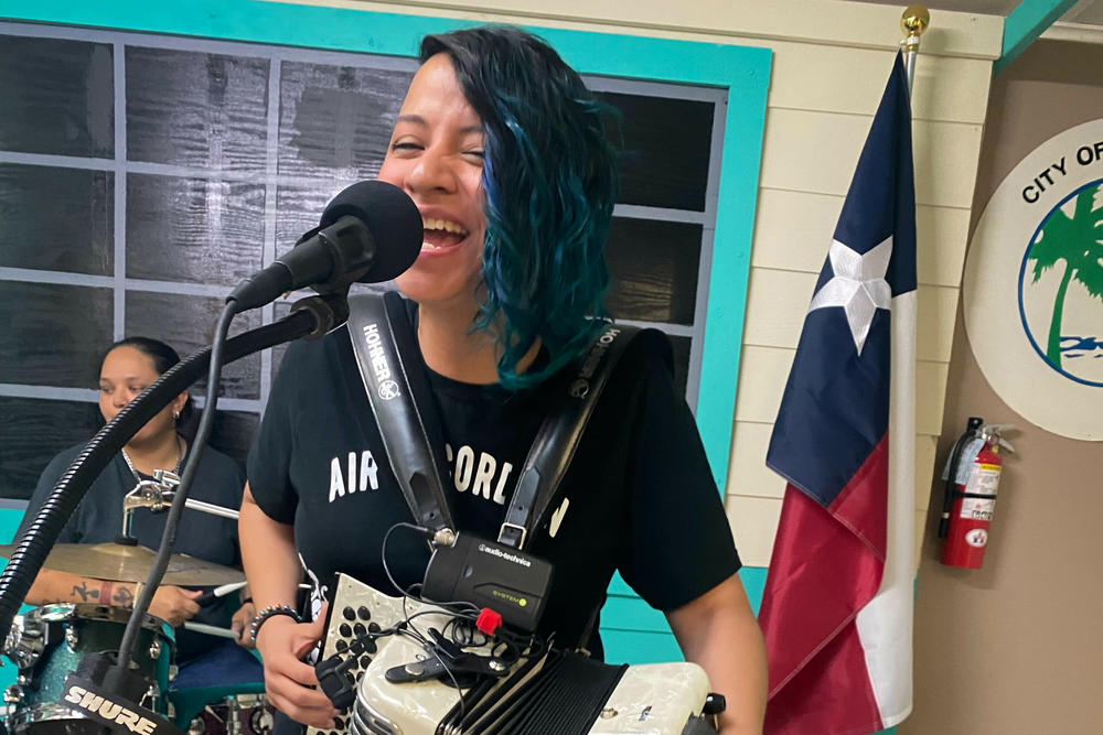 Elisa De Hoyas, accordionist and artist, says conjunto translates to 