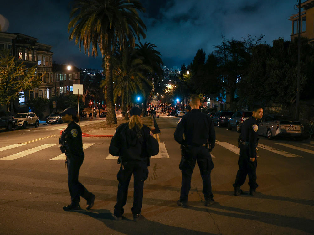 In this photo from 2022, hundreds of young people gather for the 'hill bomb' on Dolores Street and 20th Street in San Francisco.