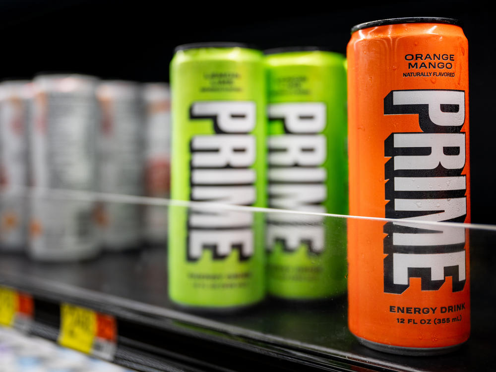 Prime energy drinks are displayed for sale on shelves at a Walmart Supercenter on July 10, 2023 in Austin, Texas. U.S. Sen. Chuck Schumer has called on the FDA to investigate whether the drinks pose health risks to children.