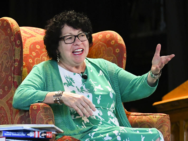 Supreme Court Justice Sonia Sotomayor addresses attendees of an event in 2019 promoting her new children's book in Decatur, Ga.