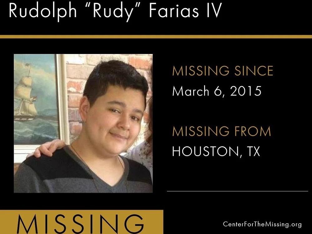 Rudy Farias is seen on a missing person's flyer from the Texas Center for the Missing. He was found alive in Houston in late June.