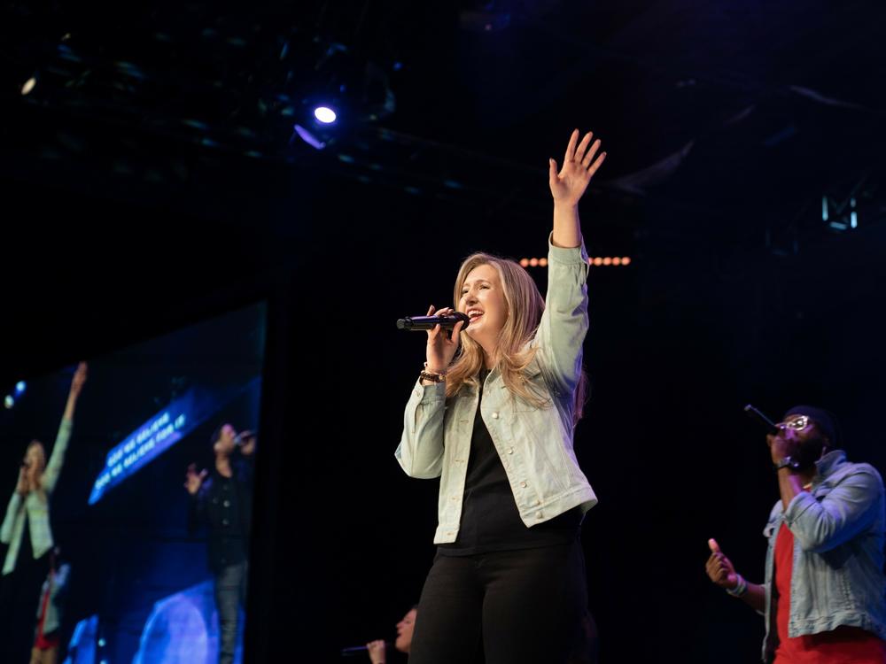 Marlena Bhame sings during a 