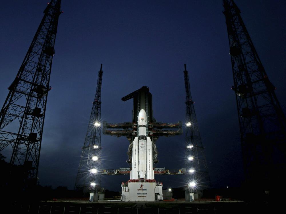 In this photo released by the Indian Space Research Organisation (ISRO), Indian spacecraft Chandrayaan-3, the word for 