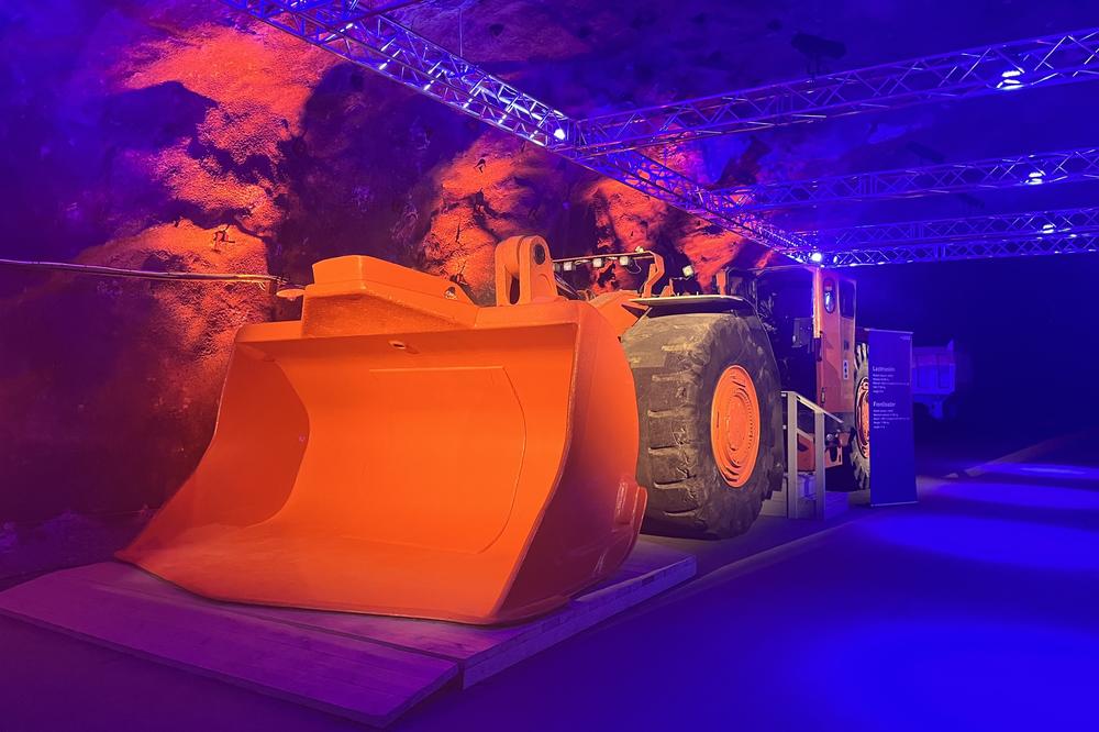 A loader on display at the LKAB visitors center 500 feet below ground.