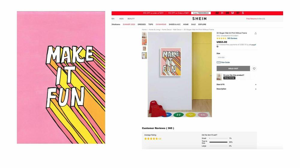 On the left is illustrator Krista Perry's design, and on the right is Shein's.