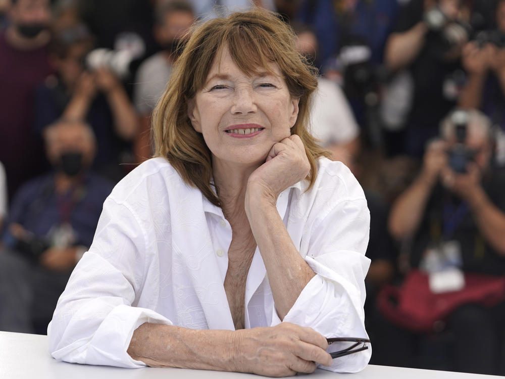 Jane Birkin poses for photographers at the photo call for the film<em> Jane By Charlotte</em> at the 74th international film festival, in Cannes, France, in July 2021. The actress-singer died on Sunday.