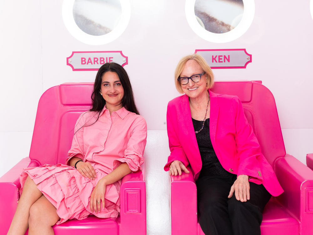 Co-hosts Antonia Cereijido and M.G. Lord at the World of Barbie exhibit in Santa Monica, Calif.