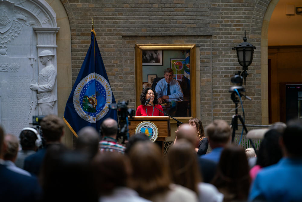 Xochitl Torres Small at her swearing-in ceremony at USDA headquarters in Washington, D.C., on Monday.
