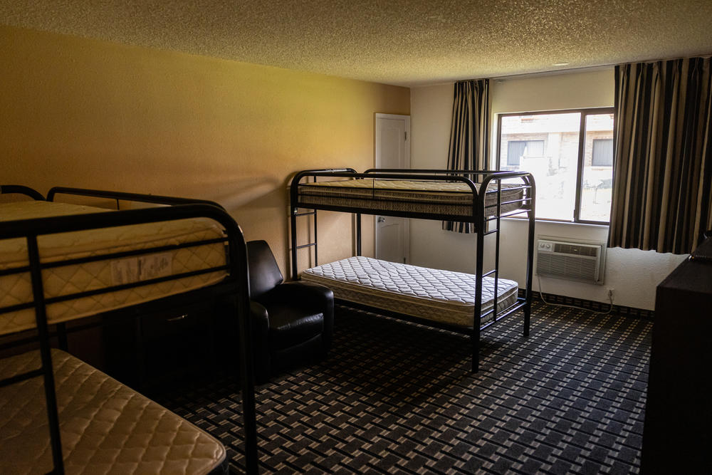 Guest rooms at the FairBridge Inn in Yakima, Wash., have been retrofitted with bunk beds and lockers for guest workers. The dormitory is expected to reach full capacity when the apple harvest begins in August.