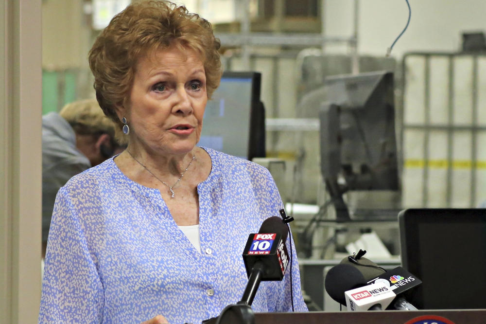 Helen Purcell, the namesake of the Purcell principle and then-recorder for Maricopa County, Ariz., speaks at a news conference in Phoenix on Arizona's 2016 presidential primary election.