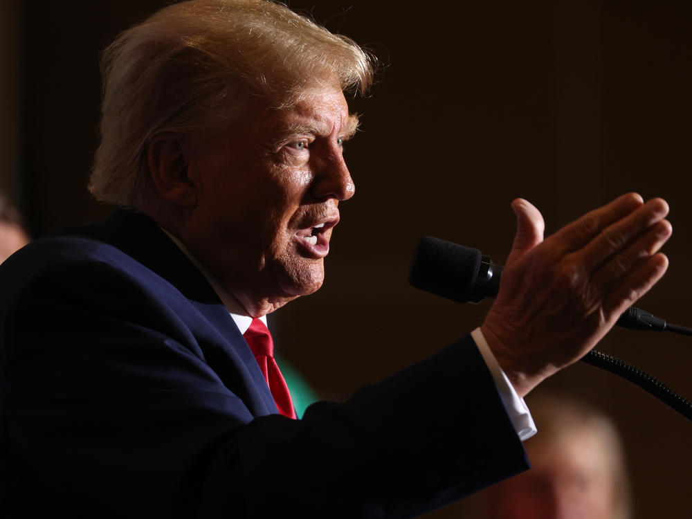 Former President Donald Trump speaks to supporters during a Farmers for Trump campaign event in Council Bluffs, Iowa on July 7.
