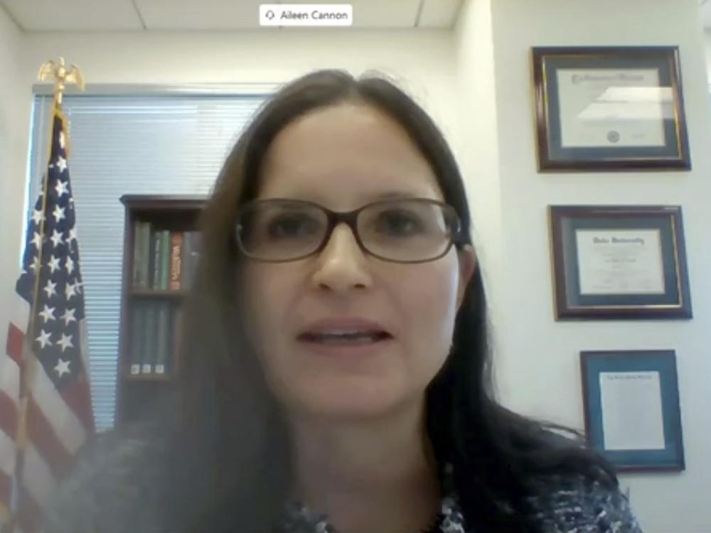 In this image from video provided by the U.S. Senate, now-Judge Aileen M. Cannon speaks remotely during a Senate Judiciary Committee oversight nomination hearing on July 29, 2020, in Washington.