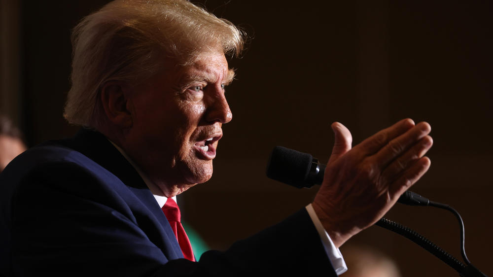 Former President Donald Trump speaks to supporters during a Farmers for Trump campaign event in Council Bluffs, Iowa on July 7.