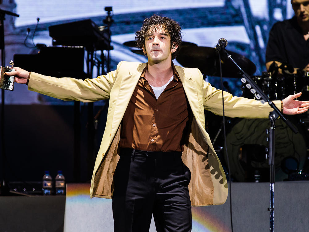 Matty Healy of The 1975 performs live on stage during day two of Lollapalooza Brazil on March 25.