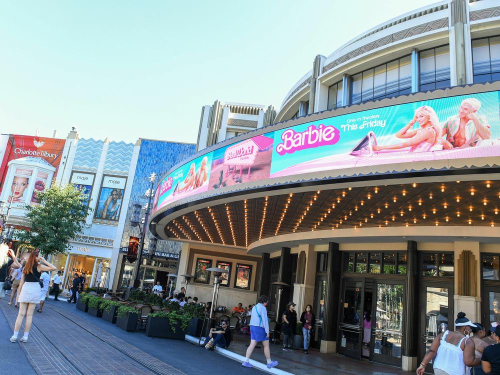The Grove theater marquee announcing the opening of <em>Barbie</em> is pictured in Los Angeles last week.