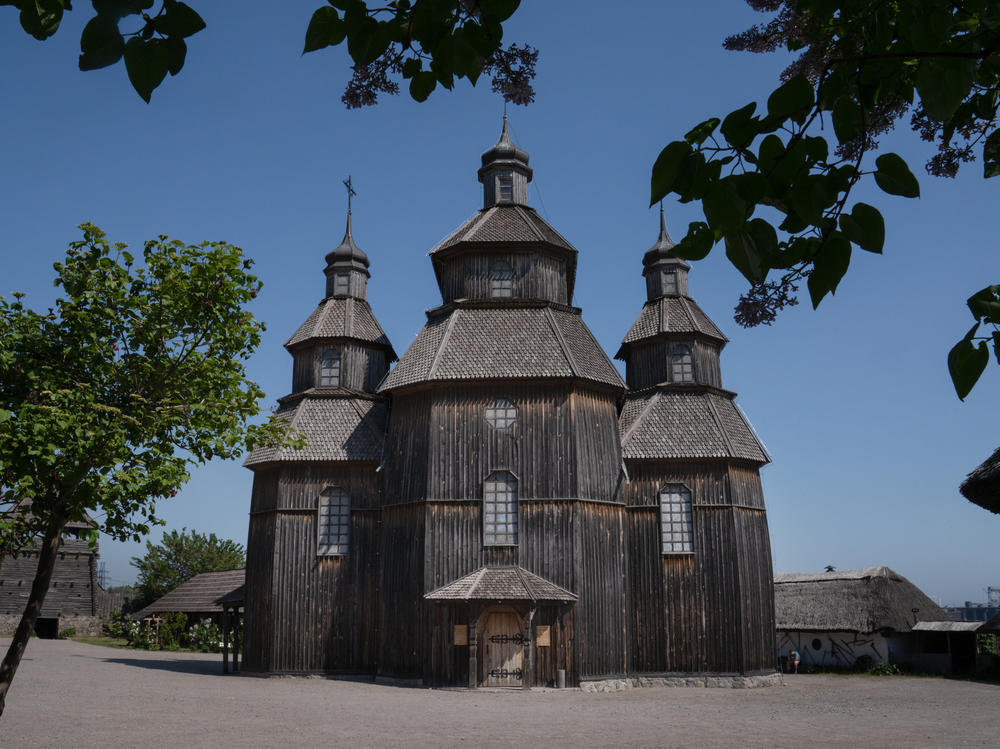Khortytsia was once a headquarters for the Zaporizhzhian Cossacks, 17th century warriors revered in Ukraine for their insistence on freedom and self-governance. This is a reconstruction of a Cossack sich, or a military administrative center.