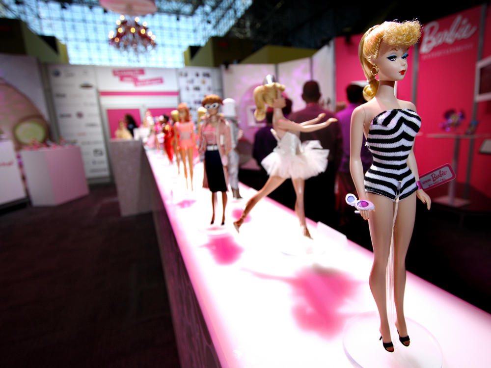 The 50th anniversary of Barbie, in 2009, was commemorated in New York by a lineup of Barbie dolls from different eras, starting with the original in a black-and-white swimsuit.