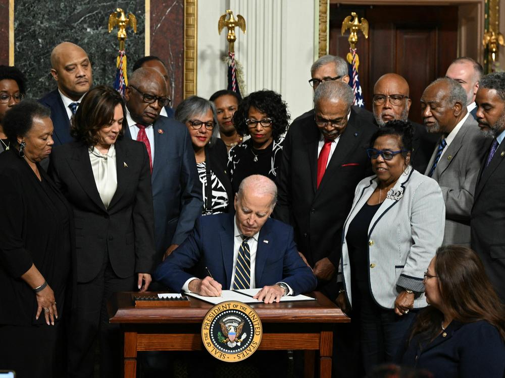 Surrounded by members of Congress, civil rights leaders and members of the Till family, President Biden signed a proclamation establishing the Emmett Till and Mamie Till-Mobley National Monument.