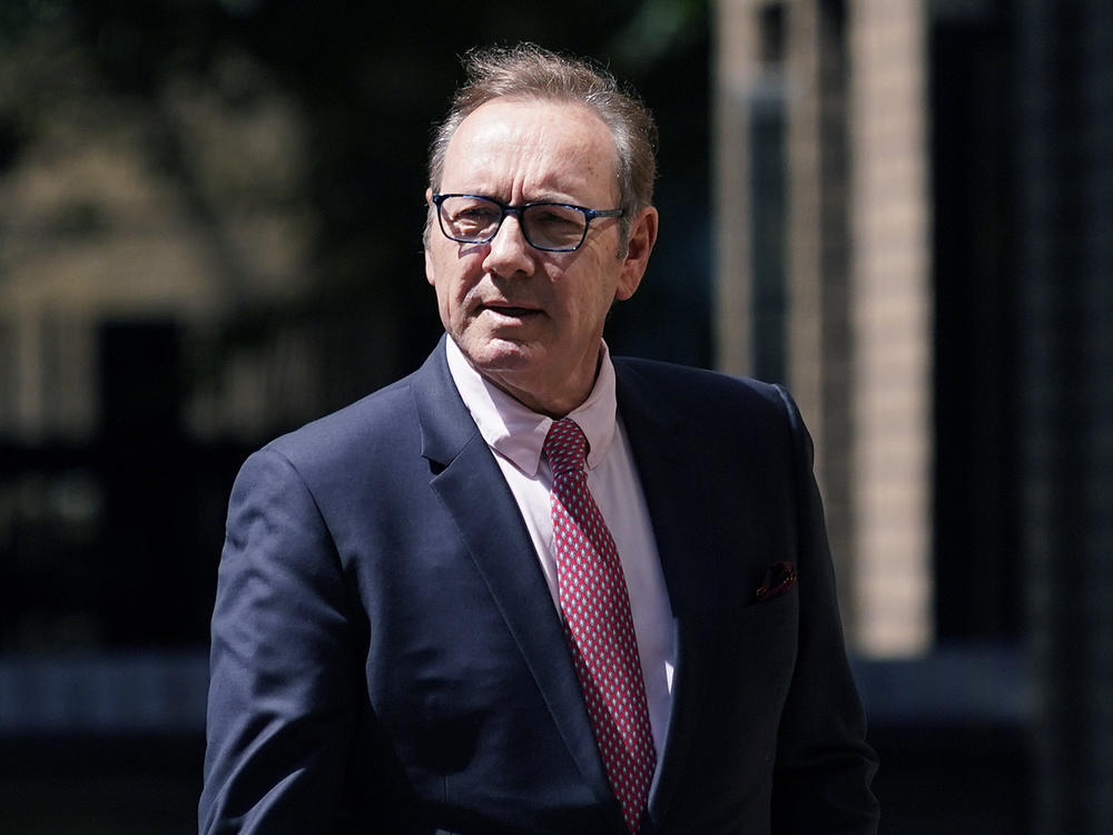 Actor Kevin Spacey walks outside Southwark Crown Court in London, Wednesday.