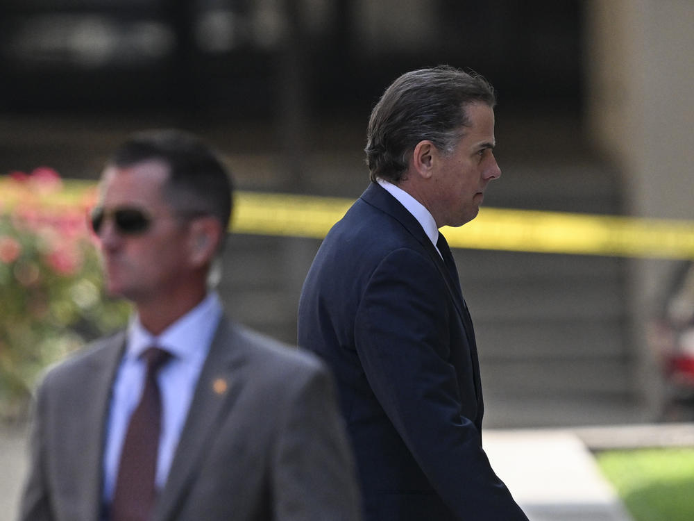 Hunter Biden arrives in J. Caleb Boggs Federal Building to appear in court to plead guilty to two federal misdemeanors for not paying taxes on time, and possessing a gun as a drug user, in Delaware on July 26.