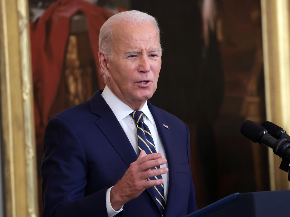 President Biden delivers remarks on expanding access to mental health care in the East Room at the White House on Tuesday.
