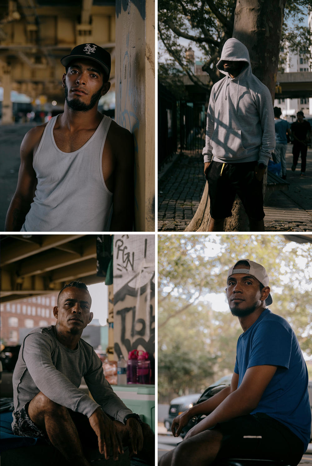 Asylum seekers that arrived in New York City under the expressway that has provided them shelter. Brooklyn, New York, U.S., on Wednesday, July 19, 2023.