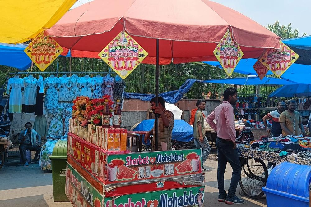 A stall in Old Delhi sells a distinctive Rooh Afza preparation made with milk and watermelon. It's called Sharbat-e-Mohabbat or the drink of love.