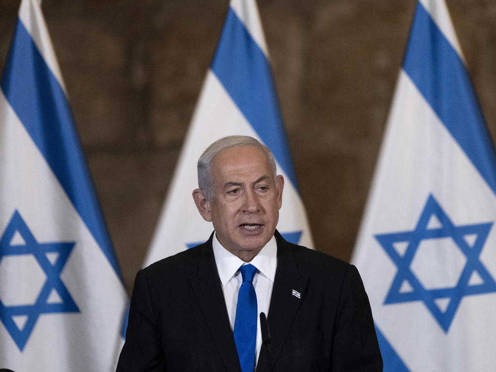 Israel's Prime Minister Benjamin Netanyahu speaks at the weekly cabinet meeting, in the Western Wall tunnels in the Old City of Jerusalem, Sunday, May 21, 2023.