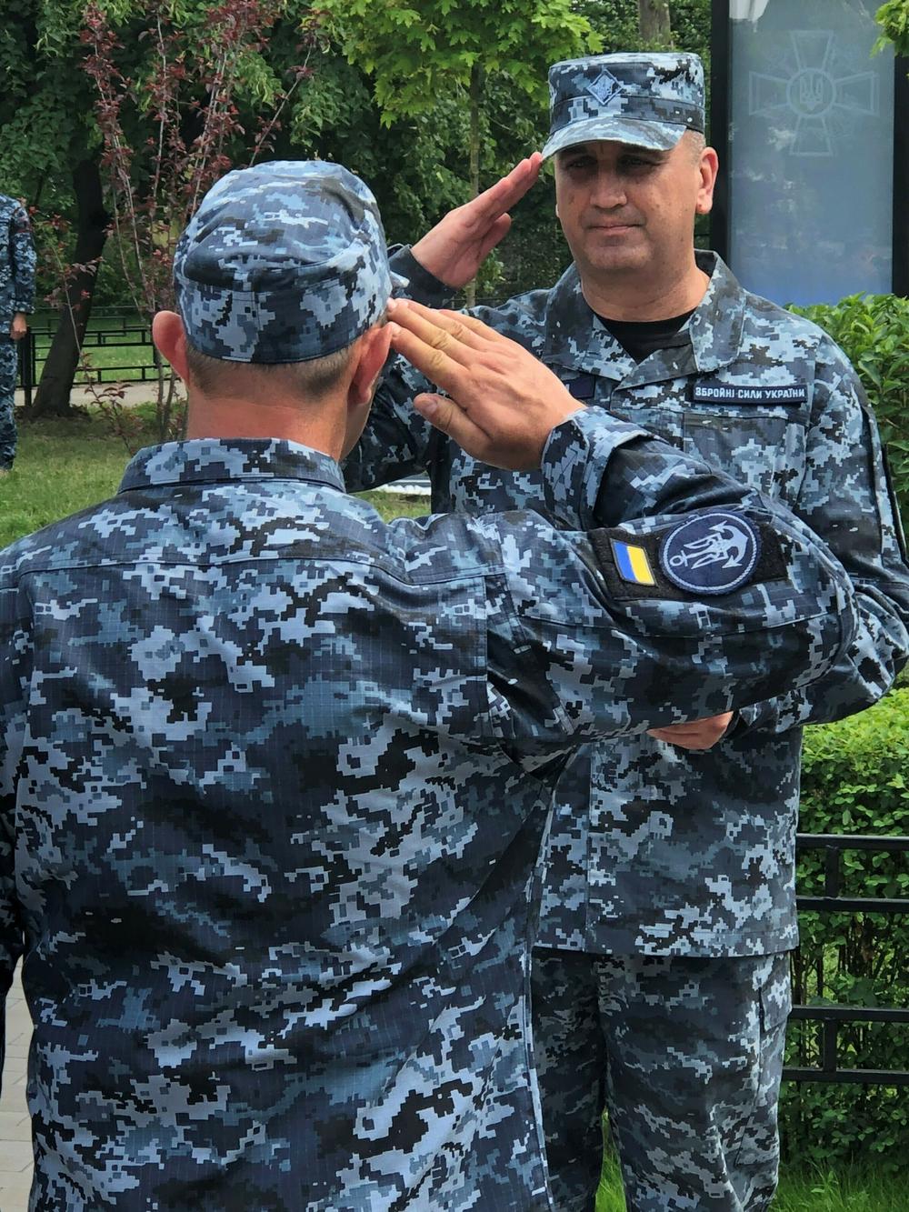 The commander of the Ukrainian navy, Vice Adm. Oleksiy Neizhpapa, at a ceremony honoring sailors in Kyiv in July.
