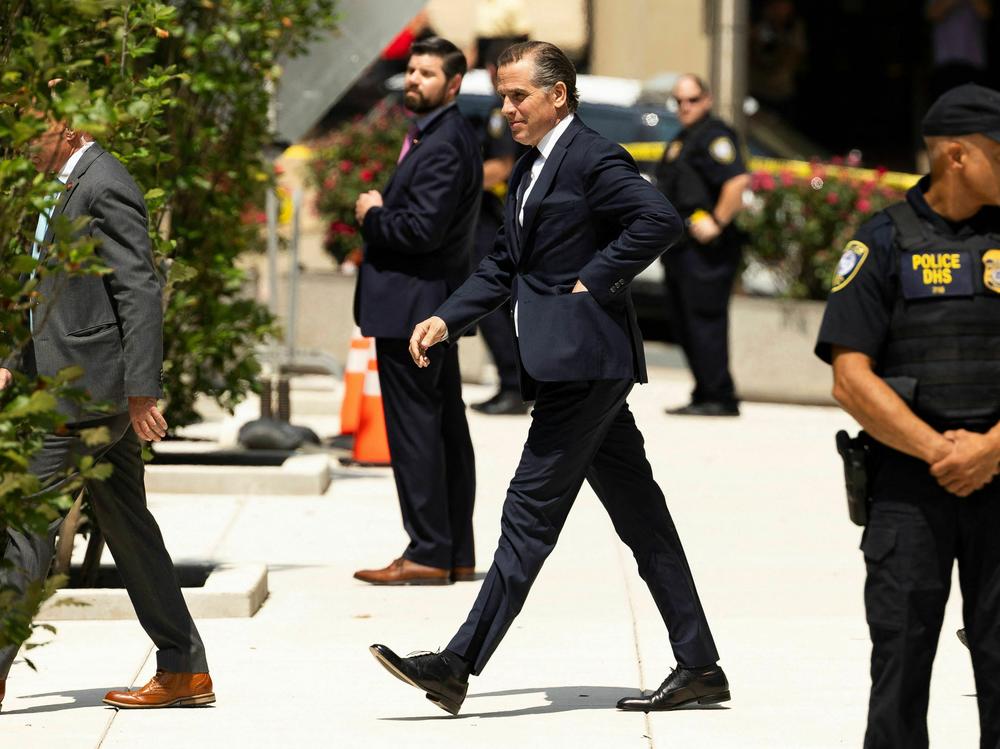 Hunter Biden leaves the J. Caleb Boggs Federal Building in Wilmington, Delaware, on July 26, 2023. He pleaded not guilty to minor tax offenses on July 26, as a deal with federal prosecutors fell apart in a Delaware court.