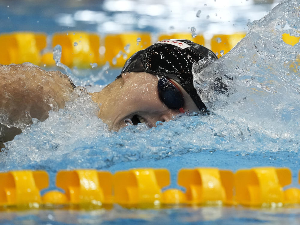 Katie Ledecky of the U.S. competes during the women's 800m freestyle final at the World Swimming Championships in Fukuoka, Japan, on Saturday.