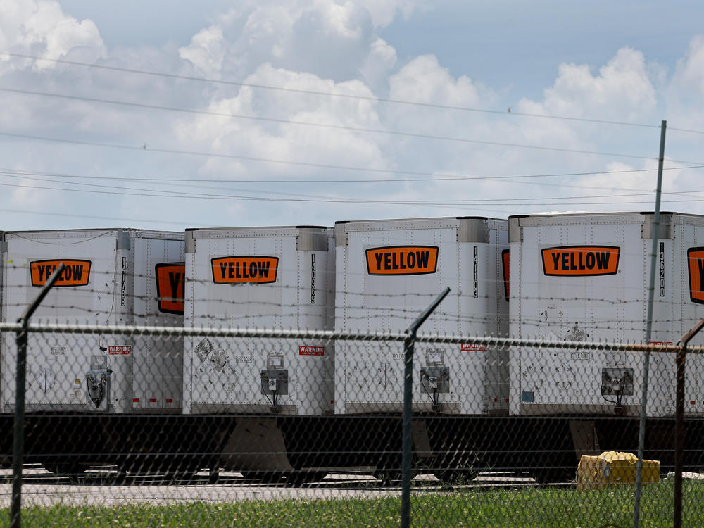 Yellow box trailers are seen last month at a terminal in Medley, Fla. Despite no official announcement from the trucking company, industry experts say Yellow faces an imminent shutdown.