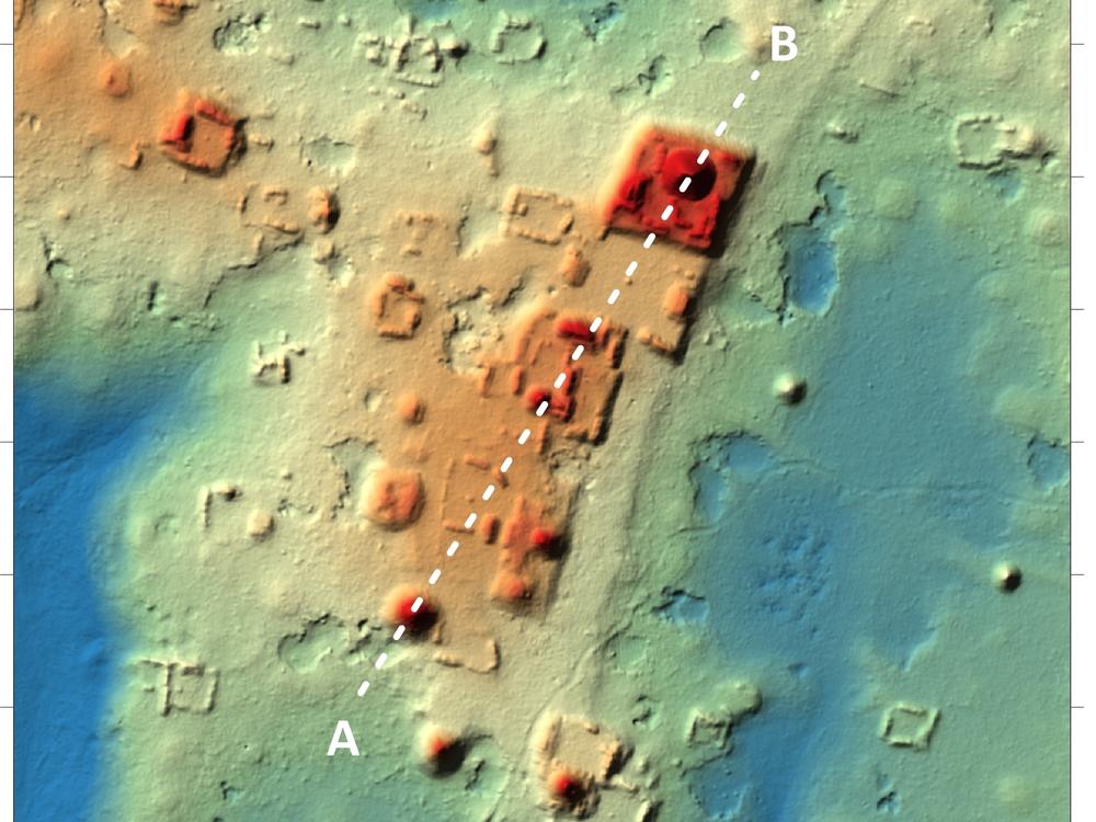 An image created with lidar shows the concentration of protrusions and shapes that scientists recognized as a possible Maya settlement.