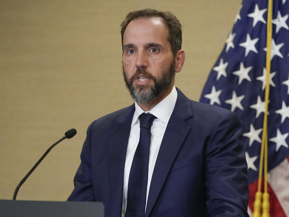 Special counsel Jack Smith speaks about an indictment of former President Donald Trump on Tuesday at a Department of Justice office in Washington.