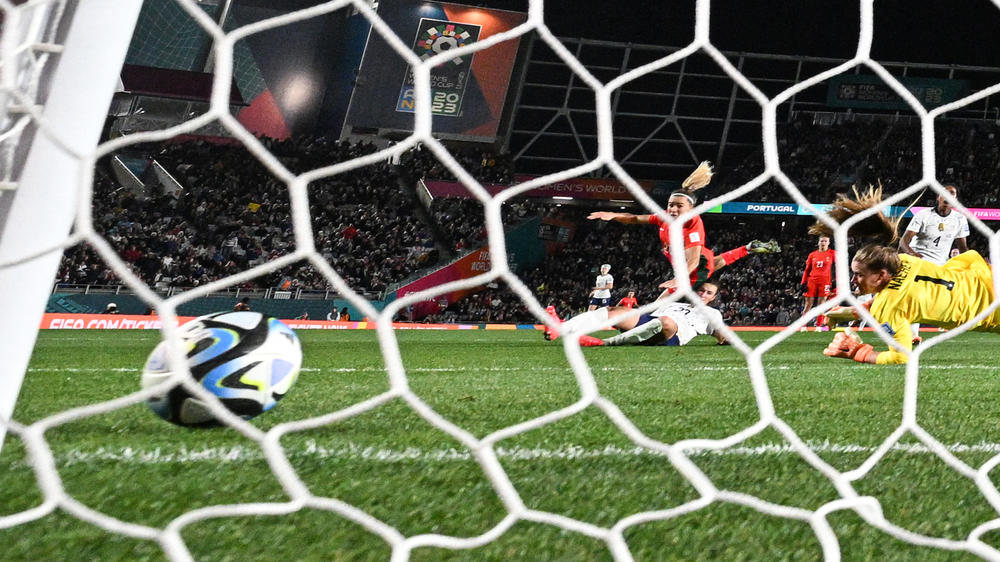 Portugal midfielder Ana Capeta shoots and hits the post in stoppage time during their Women's World Cup match against the U.S.