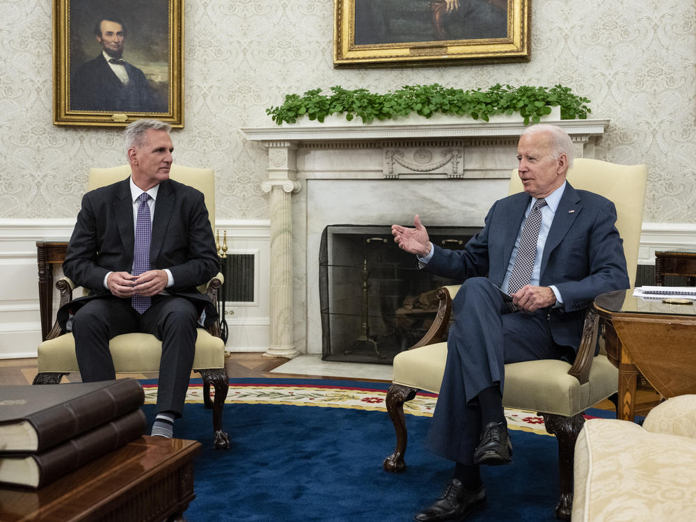 President Biden meets to discuss the debt ceiling with House Speaker Kevin McCarthy in the White House in Washington, D.C., on May 22, 2023. Fitch cited concerns about the country's ability to govern as a key factor behind its U.S. downgrade.
