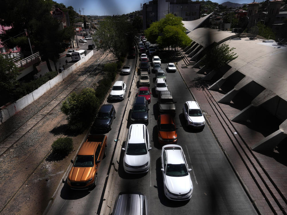Cars line up outside the Dennis DeConcini Port of Entry in Nogales, Sonora, Mexico.