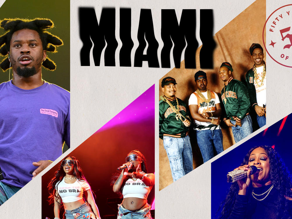 Denzel Curry, City Girls, 2 Live Crew and Trina. Collage by Jackie Lay / NPR.