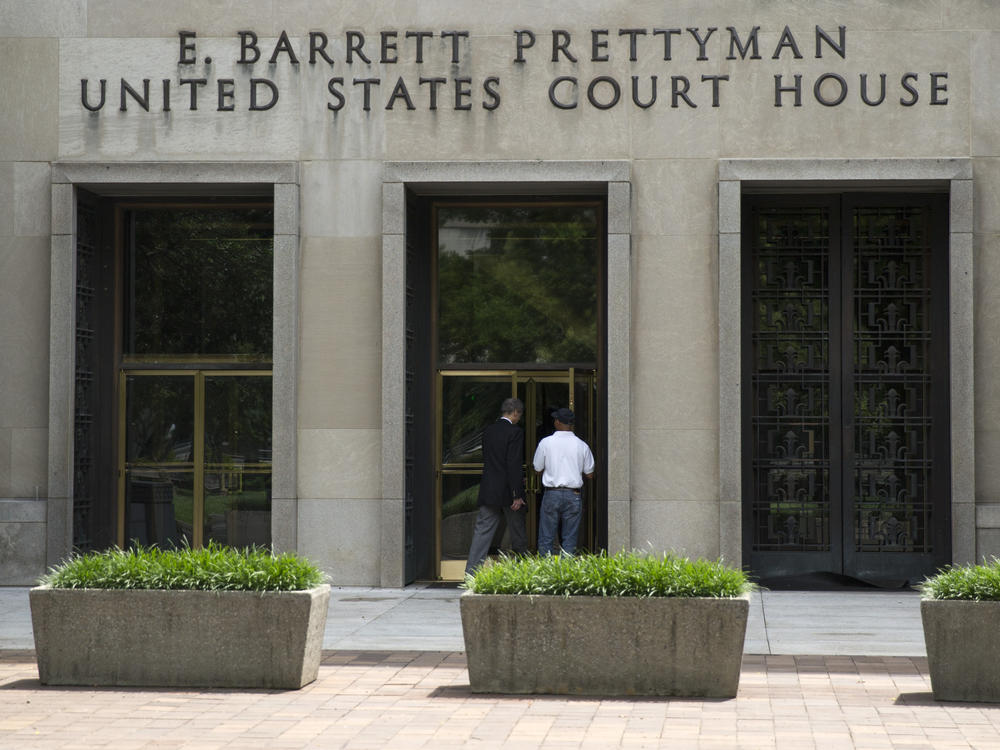 A view of the E. Barrett Prettyman Federal Courthouse in Washington, D.C. A hearing on the protective order in former President Donald Trump's Jan. 6 case will be held in this court on Aug. 11.