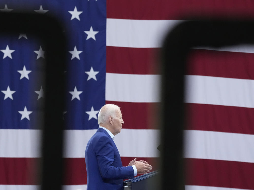 President Biden speaks at the Arcosa Wind Towers in Belen, N.M., on Wednesday.