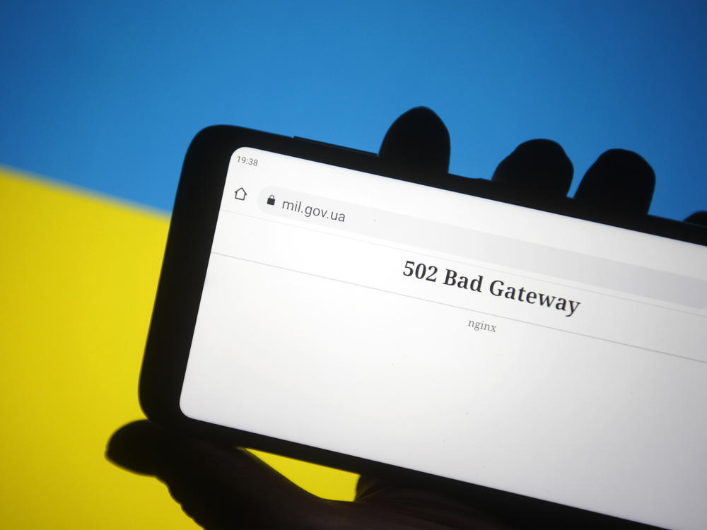 In this photo illustration, the 502 Bad Gateway message is seen on the Ukrainian Defense Ministry webpage.