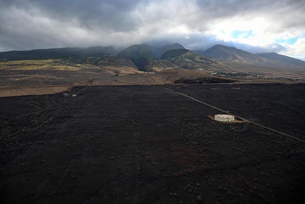 August 10: A burned hillside above Lahaina shows the aftermath of wildfires in western Maui in Lahaina, Hawaii.