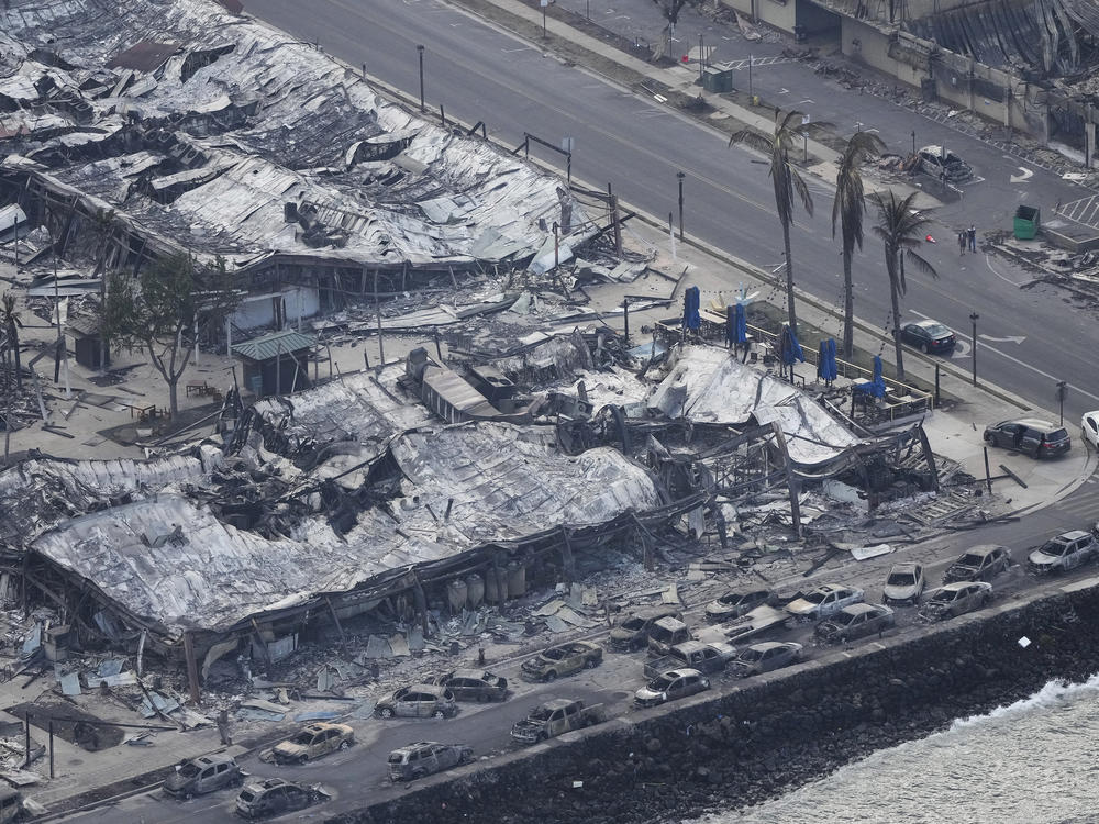 Wildfire wreckage is apparent on Thursday in Lahaina, Hawaii.