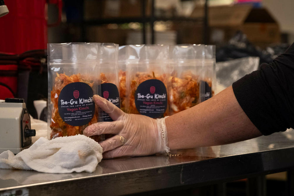 The packaged kimchi will continue to ferment in the weeks after it is made.