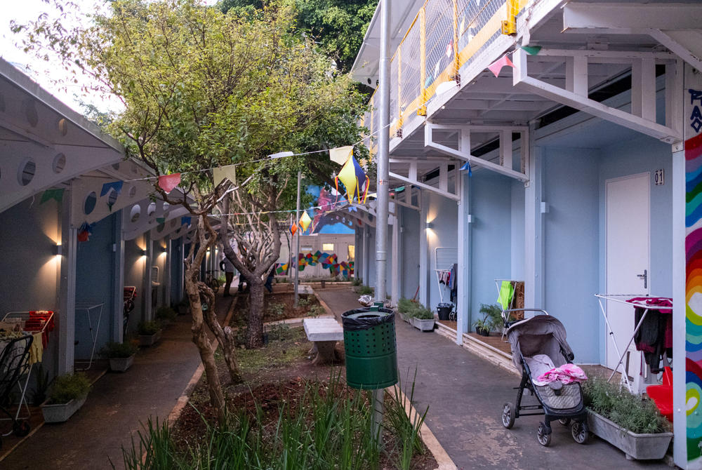A row of tiny houses in São Paulo — part of a municipal program in the center of the city that was inaugurated last year.