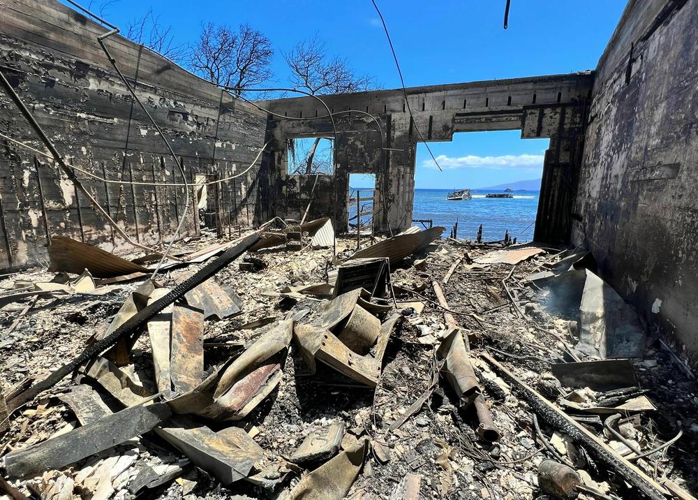Destroyed buildings and homes are pictured in the aftermath of a wildfire in Lahaina.